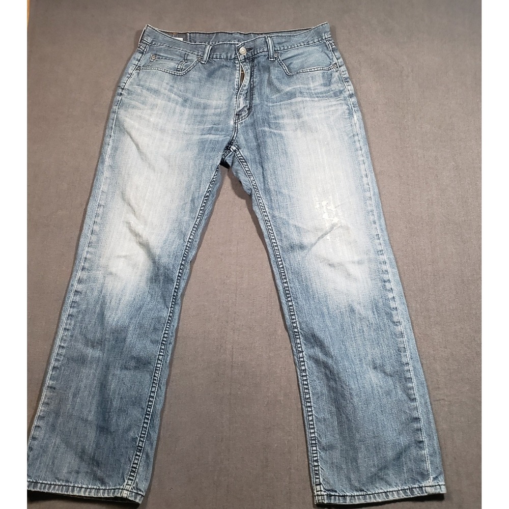 Levi's 559 Relaxed Straight Jeans Mens 36x32 Blue Light Wash Denim Distressed‎